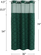 No Hooks Boho Dark Green Woven Fabric Shower Curtain 36 x 74 Modern Farmhouse, Tufted Chevron Striped Shabby Chic Textured, Minimalist Hookless Shower Curtains for Bathroom, Hotel Decor
