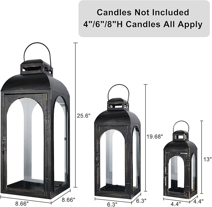 NEEDOMO Lanterns Decorative Indoor&Outdoor,Set of 3 Outdoor Lanterns for Porch, 26" Metal Frame Candle Holders with Glass, Fall, Christmas