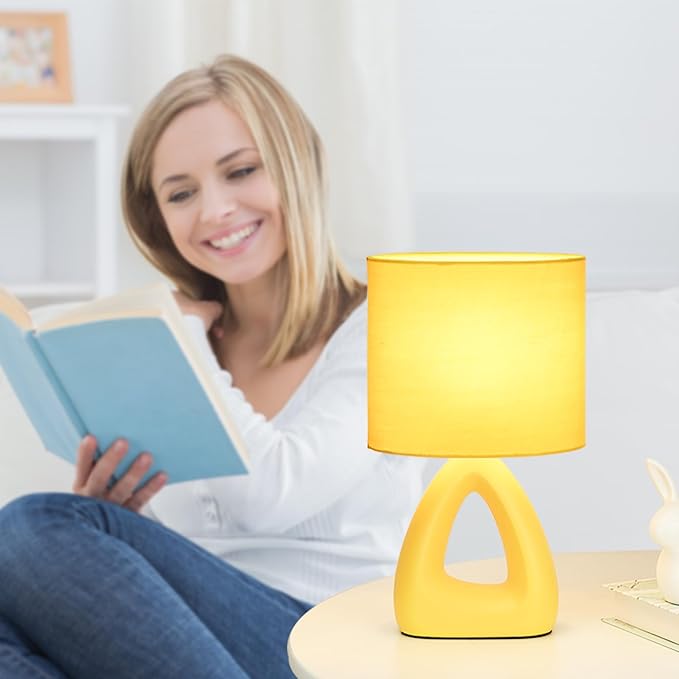 Lampwell LILA Small Table Lamp for Living Room as Bedside Table Lamp for Bedroom,Modern Ceramic Table Lamp,Kids Table Lamp,Night Table Lamp,6.7×3.94×H11.8IN,Bulb Excluded,Yellow Table Lamp