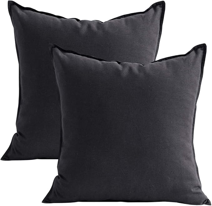 Jeanerlor Cotton Linen Soft Soild Decorative Square Throw Pillow Covers Set Cushion Case for Sofa Bedroom Car24 x 24 Inch 60 x 60cm, Pack of 2, Dark Grey
