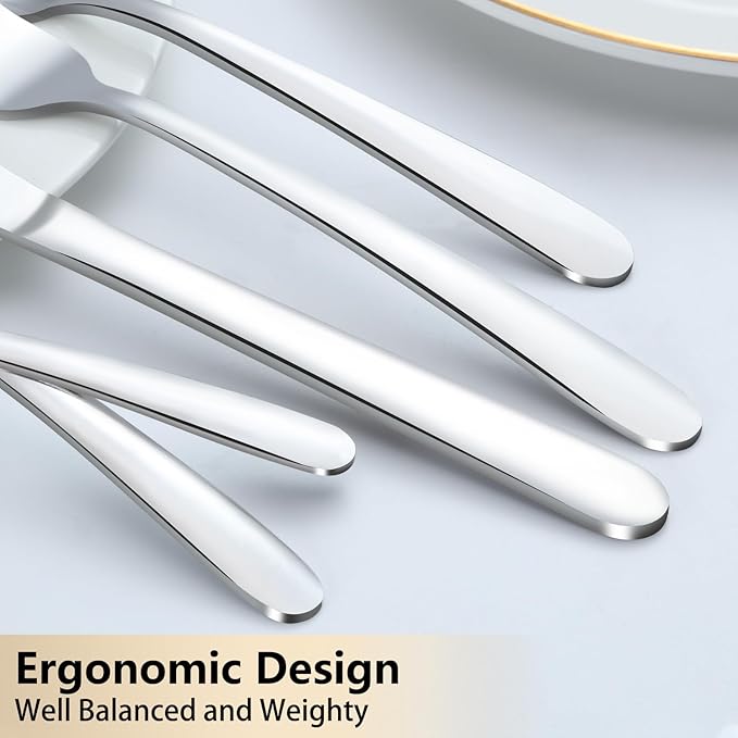 Pleafind 65-Pieces Silverware Set for 12 with 5 Serving Utensils,Stainless Steel Cutlery Set, Include Forks Spoons and Knives Set, Mirror Polished Utensil Sets for Home Restaurant,Dishwasher Safe