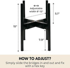 Fox & Fern Adjustable Plant Stand Indoor — 8 to 12 Inch Premium Mid Century Bamboo Plant Stand with Adjustable Width; Plug In Design; Easy to Assemble; Two Heights - For 8, 9, 10, 11 & 12 Inch Pots