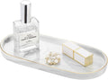 Luxspire Bathroom Vanity Tray, Marble Ceramic Dresser Jewelry Dish with Golden Rim, Decorative Tray Countertop Sink Storage Holder Organizer for Soap Candles Perfume Comestic Home Decor, Marble White