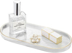 Luxspire Bathroom Vanity Tray, Marble Ceramic Dresser Jewelry Dish with Golden Rim, Decorative Tray Countertop Sink Storage Holder Organizer for Soap Candles Perfume Comestic Home Decor, Marble White