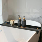 Black Soap Dispenser Bathroom Set, Bamboo Pumps & Tray, Hand Soap, and Lotion Dispenser Set Suitable for Bathroom Counter Decor. (Black)