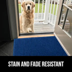 GORILLA GRIP Front Door Mat, 35x23, Indoor Outdoor Ultra Absorbent HydroAbsorb Doormat, Absorbs Up to 5.7 Cups of Water, Stain and Fade Resistant, Rubber Backing Doormats, Captures Dirt, Blue