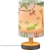 Table Lamp African Animal Giraffe Crocodile Monkey Palm Tree Jungle Leaf Nightstand Lamp with Wood Base Fabric Lamp Shade Bedside Desk Lamp for Living Room Bedroom Kids Room Office