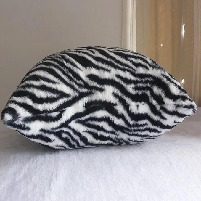 Black White Square Pillow Cover Soft Fluffy Fuzzy Faux Fur Zebra Stripe Throw Pillows Modern Decorative Accent Cushion Covers Pillowcase for Couch Sofa Living Room Bedroom, 18x18
