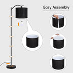 Montage Mid Century Arched Floor Lamp with Black Linen Shade, E26 Socket, Footswitch - Perfect for Living Room, Bedrooms, Office or Corner