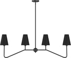Electro bp;47" W 4-Light Linear Kitchen Island Lighting Fixture Classic Chandeliers Matt Black with Black Linen Shades 160W
