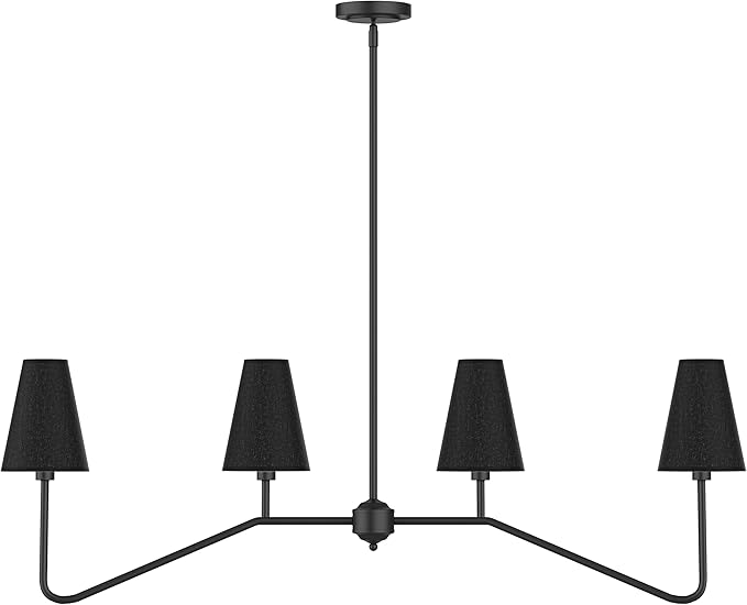 Electro bp;47" W 4-Light Linear Kitchen Island Lighting Fixture Classic Chandeliers Matt Black with Black Linen Shades 160W