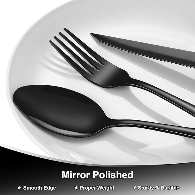 49Pcs Silverware Set with Organizer, Silver Stainless Steel Flatware Set for 8 Cutlery Utensil Sets with Steak Knives, Spoons and Forks Set, Dishwasher Safe