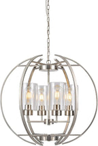 Brushed Nickel Chandelier Globe 24" Dining Room Lighting Fixtures Ceiling Hanging Pendant Lighting with Clear Glass Shades Modern Farmhouse Chandeliers for Foyer Bedroom Kitchen Living E26