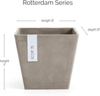 Ecopots Rotterdam Durable Modern Square Indoor/Outdoor Recycled-Based Composite Flower Planter, Taupe, 8"
