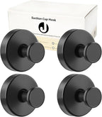 Suction Cup Hooks for Towels Robes, Heavy Duty Wreaths Hanger for Glass Door Bathroom Shower Hooks Stainless Steel, No Drill on Smooth Wall,Glass,Mirror, Tile for Swimsuit Washcloths (4, Black)