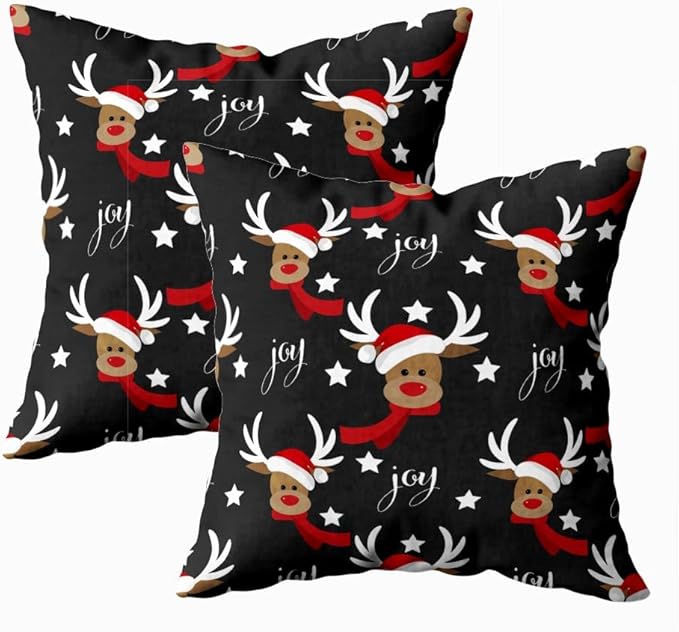 CAPSCEOLL 2PCS Gray Christmas Living Room Pillow Covers 18X18Inch Cute Deer Antlers Christmas and Scarf Snow Star Pillowcover for Bedroom Sofa Living Room Zipper Pillow Cases