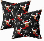 CAPSCEOLL 2PCS Gray Christmas Zipper Pillow Cases 16X16Inch Cute Deer Antlers Christmas and Scarf Snow Star Living Room Pillow Covers for Bedroom Sofa Living Room Pillowcover