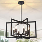 Modern Farmhouse Chandeliers Dining Room Light Fixtures, 6-Light Kitchen Island Lighting,Industrial Metal Black Geometric Chandelier for Stairway Foyer Living Room, UL-Listed