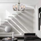 Dining Room Lighting Fixtures Hanging Brushed Nickel Kitchen Modern Chandelier Over Tables 6 Light with Glass Pendant Light for Dining Room Living Bedroom