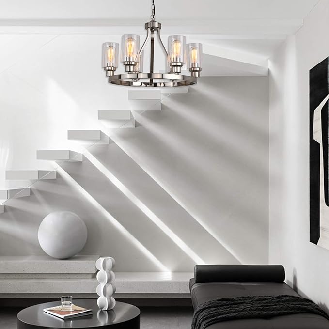 Dining Room Lighting Fixtures Hanging Brushed Nickel Kitchen Modern Chandelier Over Tables 6 Light with Glass Pendant Light for Dining Room Living Bedroom