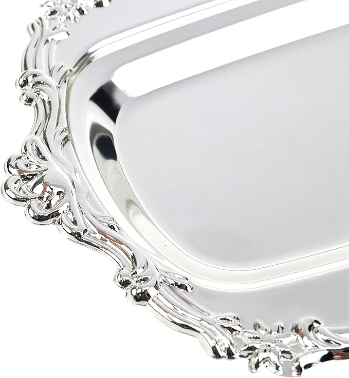 Quluxe Small Vintage Trinket Dish Jewelry Tray Perfume Organizer Tray for Wedding Photographer Detail Props Ceremony Antique Decor (Silver)