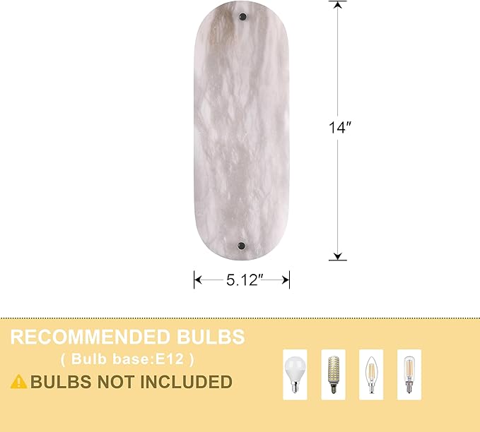 2 Pack 2 Light Oval 14" Alabaster Marble Bathroom Wall Sconce Modern Concise Style Wall Light Fixture,Dark Gray Finish for Bedroom Hallway Bedside