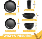 Teivio 40-Piece Kitchen Plastic Wheat Straw Dinnerware Set, Service for 8, Dinner Plates, Dessert Plate, Cereal Bowls, Pasta Bowls, Cups,Unbreakable Outdoor Camping Dishes, Black