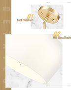 Emak 8 Inch Gold Pendant Lights Kitchen Island, 2 Pack Pendant Light Fixtures with Milk Glass Shade, Modern Hanging Lights for Kitchen Island, Bathroom, Dining Room, PL122-GD-ML-2PK