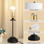 QiMH Touch Control Table Lamps Set of 2 with USB Ports, 3-Way Dimmable Bedside Lamp for Living Room Bedroom House, Modern Nightstand Lamp with 2 LED Bulbs(Black)