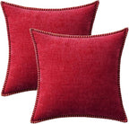 MIULEE Pack of 2 Christmas Pillow Covers 16x16 Inch Red Farmhouse Decorative Throw Pillow Covers with Stitched Edge Soft Chenille Solid Dyed Couch Pillow Covers for Sofa Bed Living Room
