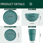 Supernal 32pcs Wheat Straw Dinnerware Sets,Dinnerware Sets for 8,Unbreakable Dinnerware,Reusable Tableware,Dark Green Set 16pcs Plates, 8pcs Bowls, 8pcs Cups,Microwave Dishwasher Safe