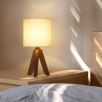 HAITRAL Wooden Tripod Table Lamp with Brown Base, Small Table Lamp Bedsides Lamp with Linen Fabric Shade, Nightstand Lamp Cute Night Lamp for Bedroom,Kids Room,Nursery,Dorm