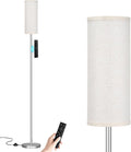 Ambimall 64'' Floor Lamps for Living Room with Remote Control and Stepless Dimmable Colors Temperature & Brightness, 9W Bulb Included(Beige Lampshade & Silver Pole)