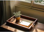 2 Pack Acacia Wood Serving Trays with Handles, 2 Sizes 17x13 & 16x12 inch Portable Ottoman Trays, Rectangular Wooden Tray Set for Food, Home Decor, Coffee Table, Living Room, Kitchen, 17"+16"