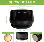 G EPGardening Small Ceramic Planter - 4 Inch Succulent Pots with Drainage Hole & Sacuer, Flower Pots for Indoor Outdoor Plants, Modern Decorative Round Planter, Room Decor, House Warming Gifts, Black