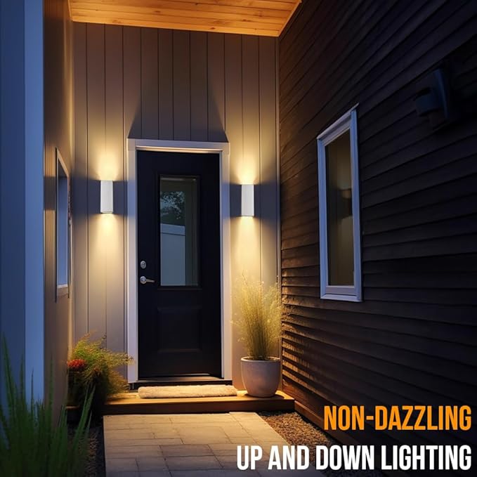 wowlite Modern Porch Lights Outdoor Wall Sconce, White Dust to Dawn Outdoor Lights, 13" Waterproof Square Exterior Lighting Fixtures, Aluminum Up and Down Light for House Garage Front Door, ETL Listed
