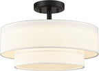 DAYCENT Black Drum Semi Flush Mount Ceiling Light Modern Farmhouse Dimmable LED Light Fixture Ceiling 30W 3000K/4500K/5500K Drum Shade Ceiling Light for Bedroom Hallway