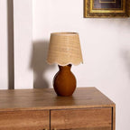 BoutiqueRugs Liliac Boho Ceramic and Jute Bedside Table Lamp for Bedroom Nightstand - End Side Lighting for Living Room - Shade Rattan - Rust, Brown, Beige - 15" H