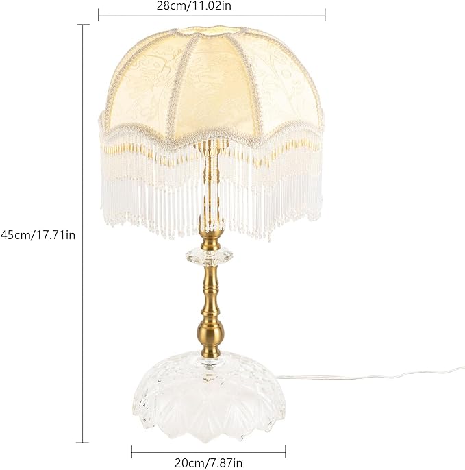 Eapmic Table Lamp,Bedside End Table Lamp Traditional Nightstand Desk Lamp Beaded Tassel Lamp with Shade for Living Bedroom Office(Retro,Style 2)