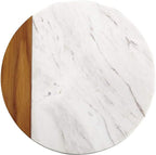 White Marble Board - Cheese Board | Acacia Wooden Serving Tray For Charcuterie, Cheese, Meats, Fruit, Crackers | Cutting Board, Serving Tray, Round Slab 10 Inches.