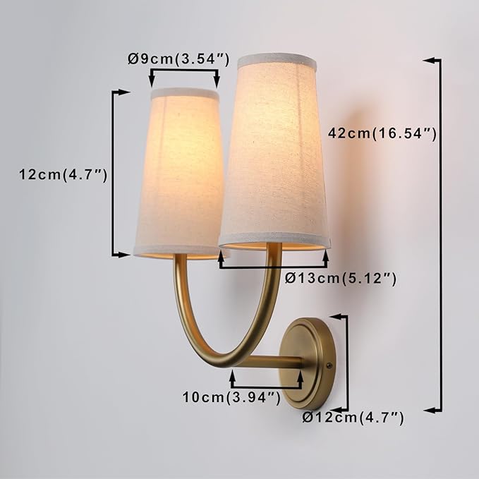 Yosoan Linen Wall Sconce Indoor Night Light Fixture, 2-Light Dual Vintage Industrial Hardwired Sconces Wall Lighting with Textile Fabric Shade Lamp for Bedroom Living Room Corridor Study(Antique)
