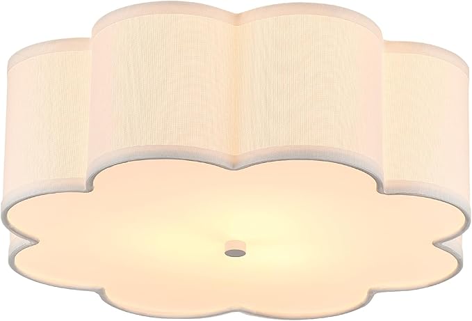 Modern Drum Semi Flush Mount Ceiling Light 3-Lights Modern 17.71" White Drum Ceiling Lighting Fixture Vintage Modern Linen Ceiling Lamp for Kitchen, Basement, Bedroom, Laundry Room