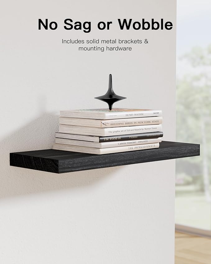 AMADA HOMEFURNISHING Floating Shelves, Paulownia Wood Wall Shelves for Bathroom/Living Room/Bedroom/Kitchen/Home Office, Natural Wood Floating Shelf for Home Storage & Organization, Set of 4, AMFS40B