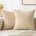 MIULEE Cream Corduroy Pillow Covers Pack of 2 Boho Decorative Spliced Throw Pillow Covers Soft Solid Couch Pillowcases Cross Patchwork Textured Cushion Covers for Living Room Bed Sofa 18x18 inch