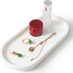 Elegant Ivory White Natural Marble Oval Tray 10x4.7 Inches for Bathroom Countertop, Vanity Jewelry & Perfume Organizer, Aesthetic Home Decor Accent