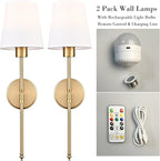 Battery Operated Wall Sconces Set of 2, Gold Rechargeable Wall Lights with Remote 16 Colors Wireless Wall Lamp for Bedroom Living Room Hallway (Dimmable Bulb Included)