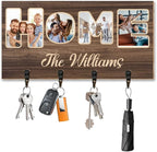 Personalized Family Photo Key Holder Custom Photos Wall Mount Wooden Key Hanger with Family Name Keychain Organizer Hanger for Wall Entryway Home Decor Housewarming Gifts for Birthday,02