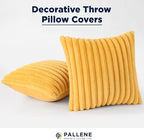 Pallene Faux Fur Plush Throw Pillow Covers 24x24 Set of 2, Luxury Soft Fluffy Striped Decorative Pillow Covers for Sofa, Couch, Living Room, Mustard Yellow
