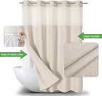No Hooks Polyester Textured Shower Curtain with Snap-in Fabric Liner Set, Hotel Luxury Decor Shower Curtains for Bathroom with See Through Top Window, Waterproof & Washable, 71Wx74H, Cream