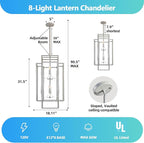 Sliver Foyer Chandelier High Ceiling: Modern 8-Light Farmhouse Lantern Chandeliers for Entryway Industrial Large Pendant Light Fixtures for Entry Staircase Hallway Dining Room Kitchen Island
